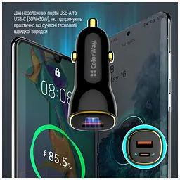 Зарядний пристрій ColorWay Power Delivery PPS USB (USB-A + USB-C) (60 Вт) чорний (CW-CHA046PD-BK) - мініатюра 2