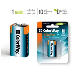 Батарейка ColorWay Крона 6LR61 9V Alkaline Power * 1 (CW-BA6LR61-1BL)