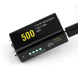 Батарейки Акумуляторні Soshine 9V 500 mAh з роз'ємом Type-C (кабель + кейс), 6F22, 2 шт - мініатюра 1