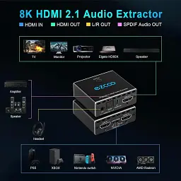 Аудіоекстрактор Ezcoo 4K@120Hz HDMI Audio Extrector Спліттер для HDMI-джерело, аудіоконвертер для HDMI - мініатюра 7