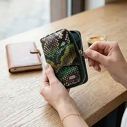 Жіноче фактурне вертикальне портмоне з монетницею на блискавці з натуральної шкіри з тисненням під змію Canpellini 21732 різнокольорове - мініатюра 2