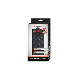 Мережевий фільтр живлення REAL-EL RS-8 PROTECT, 3m, black (EL122300022) - мініатюра 2