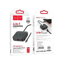Hub адаптер Hoco Easy link 4 in 1 Gigabit Ethernet Adapter HB35 Type-C to USB3.0x3+RJ45L=0.2 M - мініатюра 2