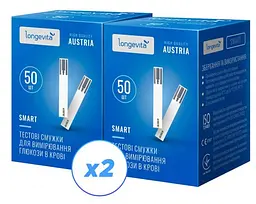 Тестові смужки для вимірювання глюкози у крові Longevita Smart 100шт. (2x50) (6662664)