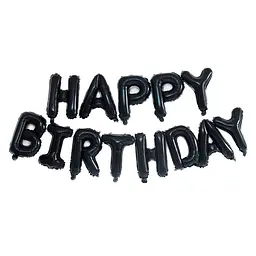 Кульки Happy birthday фольговані 16 дюймів чорні - мініатюра 2