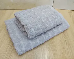 Набір турецьких махрових рушників 50х90+70х140 Gulcan Jacquard Cotton Lux Damla Grey - мініатюра 3