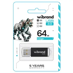 Флеш-накопичувач Wibrand Cougar 64Gb (WI2.0/CU64P1B) USB 2.0 чорний WI2.0/CU64P1B - мініатюра 2