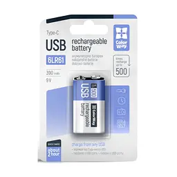 Акумулятор Крона USB-С 390 mAh 9V (Li-Polymer) ColorWay (CW-UB9V-06)