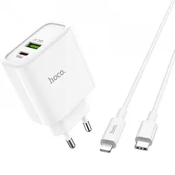 Мережевий зарядний пристрій Hoco 1USB C80A +Type-C QC3.0 3.1A White + Cable Type-C to iPhone X