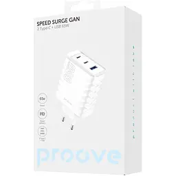 Мережевий зарядний пристрій Proove Speed Surge Gan 65W USB-A + 2 х USB-C White [WCSS60120002] [130286]  - мініатюра 2