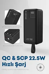 Потужний портативний PowerBank з дисплеєм 50000 mAh зовнішній акумулятор швидке заряджання з вбудованими кабелями 22.5W Чорний - мініатюра 4