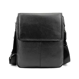 Шкіряний чорний месенджер з клапаном на два відділи Tiding Bag M56-3508A - мініатюра 3