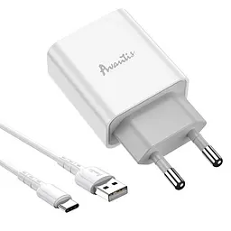 Мережевий зарядний пристрій Avantis A825 (1USB/2.1A) + USB кабель Type-C- білий