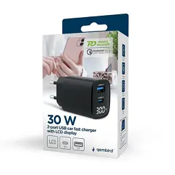 Зарядний пристрій Gembird 1xUSB-A (QC3.0 18W) + 1 Type-C (PD20W) LCD black (TA-UC-PDQC30LCD-BK-01) - мініатюра 6