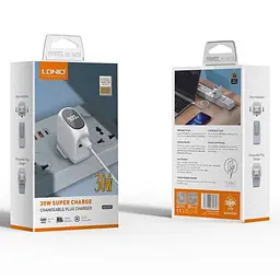 Зарядний пристрій Ldnio A2522C USB/ Type-C QC PD 30W з дисплеєм білий + кабель Type-C to Type-C - мініатюра 5