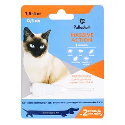 Краплі на холку від бліх і кліщів Palladium Massive Action для котів 1.5 - 4 кг, 1 піпетка 0.5 мл - мініатюра 2