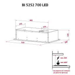 Витяжка повновбудована Perfelli BI 5252 BL 700 LED - мініатюра 12