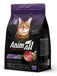 Сухий корм AnimAll Повнораційний для дорослих котів зі свіжою індичкою та качкою, 0.4 кг