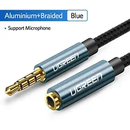 AUX 3.5mm подовжувач Ugreen AV118 аудіо кабель, 4-pin, 1.5м Чорний з синім - мініатюра 6