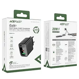 Сітчасте зарядне пристрій ACEFAST A78 PD20W GaN (USB-A+USB-C) charger чорний - мініатюра 3