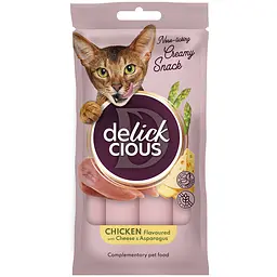 Ласощі кремові для котів Delickcious курка з додаванням сиру та спаржі 60 г (4х15 г)