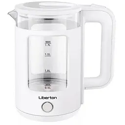 Електрочайник Liberton LEK-6830, білий, 1500W, 1.7л, дисковий, подвійна стінка (нержавіюча сталь+скло), LED-підсвічування,