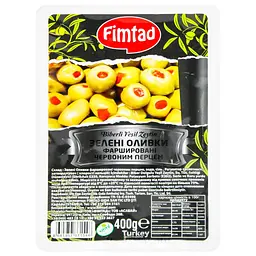 Оливки зелені Fimtad фаршировані червоним перцем 400г