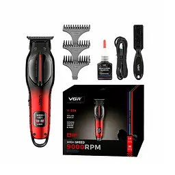 Триммер VGR V-226, 3 насадки, LED-дисплей, 9000 RPM, 2500 mAh, Red, Box