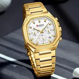 Чоловічий наручний годинник 8459 Gold-White Curren acs0031415 - мініатюра 2