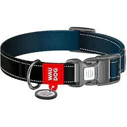 Нашийник для собак нейлоновий Waudog Nylon Mono з QR паспортом світловідбивний XL чорний