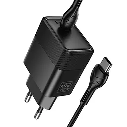Мережевний зарядний пристрій Hoco CS113A Lounge PD40W 1USB-C + кабель Type-C to Type-C Black - мініатюра 4