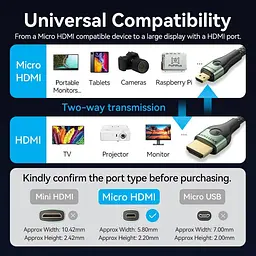 Кабель HDMI M - Micro HDMI M, 2.1 м, V2.0 8K 60Гц Aluminum Alloy Type Зелений Vention - мініатюра 7