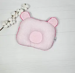 Дитяча ортопедична подушка 24×32 для новонароджених a.l.babybox Горох білий на рожевому т рожевий фліс