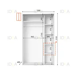 Шафа-купе Idea серія 5 130 x 60 x 210 см Білий Дзеркало - мініатюра 2