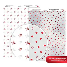 Папір дизайнерський двосторонній матовий „Red Hearts“ 1 з тисненням 21х29,7см 200г/м2 ROSA TALENT