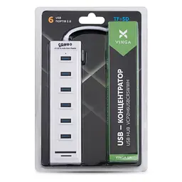 Концентратор Vinga 6xUSB2.0 + card-reader with switch 0.8m (VCP2H6USBCRSWWH) - мініатюра 3