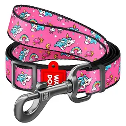 Повідець для собак нейлоновий Waudog Nylon малюнок Єдинороги регульований L Ш 25 мм Дл 152-183 см