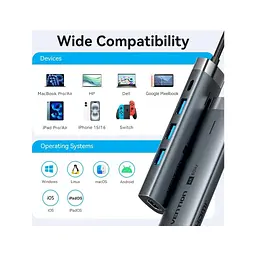 Концентратор Vention USB-C 5-in-1 3xUSB 3.0 + HDMI 4K60Hz + USB-C PD100W gray (TGMHB) - мініатюра 10