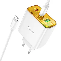 Адаптер мережевий HOCO Type-C to Type-C Cable Smart charger CS44A |2Type-C/1USB, QC/PD, 65W/3A| - мініатюра 3