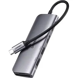Розгалужувач - хаб Ugreen CM195 Usb-C to 2 Ports Usb3.0-A Hub + HDMI + TF / SD (UGR-70411) сірий