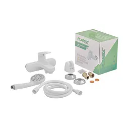Змішувач для ванни Plamix Lucas-009 Euro SET (зі шлангом лійкою та кронштейном) white PM0708 Білий - мініатюра 2