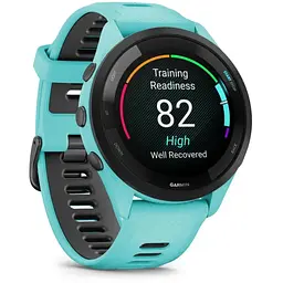 Смарт-годинник Garmin Forerunner 265 корпусом кольору аква з чорним безелем та чорний силіконовим ремінцем - мініатюра 2
