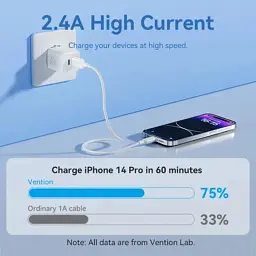Дата кабель USB 2.0 AM to Lightning 1.0m 2.4A black Vention (LAMBF) - мініатюра 5