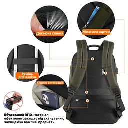 Рюкзак Tigernu T-B3906B 15.6` Army Green [121173] - мініатюра 5