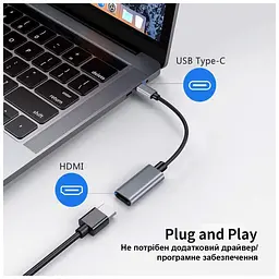 Перехідник USB-C to HDMI F USB 3.0 4K60Hz dark gray Dynamode (DM-AD-USB-C-HDMI) - мініатюра 4