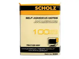 Папір клейкий SCHOLZ , 76х102мм, 100арк. жовтий, 8069
