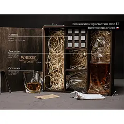 Подарунковий набір віскі Whiskey Stones з камінням для віскі в дерев'яному пеналі №3 + декантер і 2 склянки + щипці + мішечок - мініатюра 8