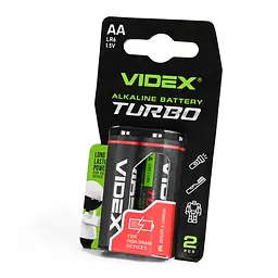 Батарейка лужна Videx LR6/AA Turbo 2шт BLISTER VIDEX (24238-000)