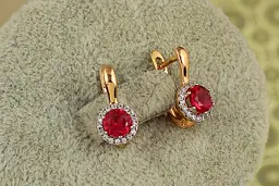 Сережки дитячі Xuping Jewelry сяйво із родієм і малиновим каменем 1,4 см золотисті - мініатюра 2