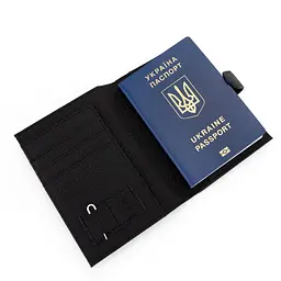 Обкладинка на паспорт 3459 шкіряна з кишенею для грошей чорна - мініатюра 2